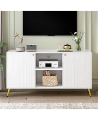 Modern TV Stand with Adjustable Shelf, Metal Legs, and Anti-Tip Safety