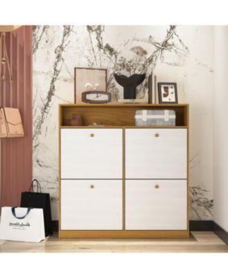 Shoe Storage Cabinet with 4 Flip Drawers and Anti-Tip Fitting