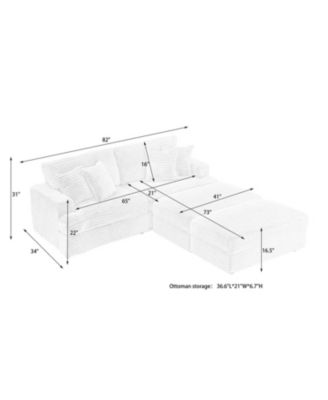 Streamdale 82 inches gray corduroy sofa, two storage feet +4 throw pillows, create a living room, office fashion new darling!