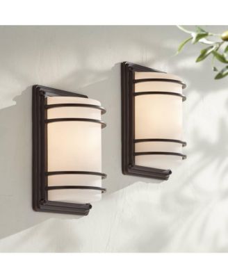 Habitat Modern Outdoor Wall Light Fixtures Set of 2 Rubbed Bronze 11" Opal Glass for Post Exterior Barn Deck House Porch Yard Patio