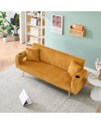 Streamdale White Corduroy Sofa with Pillows - Minimalist Living Room/Study