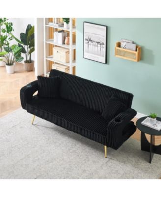 Corduroy Sofa with Pillows - Minimalist Living Room/Study
