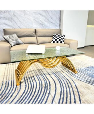  Gold Rectangle Stainless Steel Coffee Table with Glass Top
