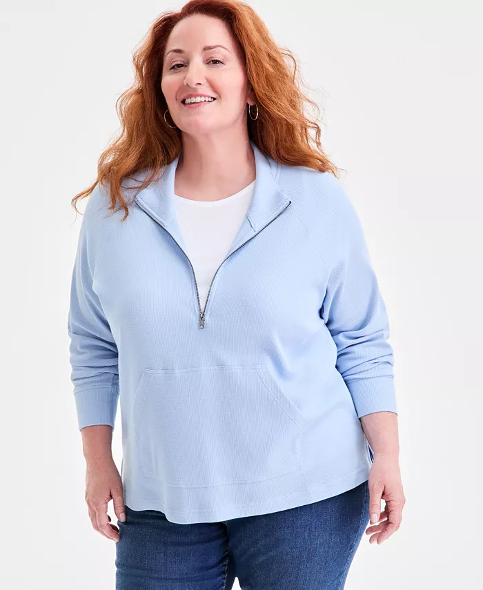 Plus Size Waffle-Knit Half-Zip Top - thumbnail 5