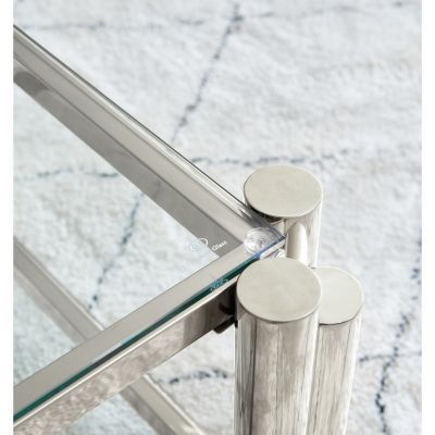 50" Stainless Steel Tempered Glass and Storage Coffee Table