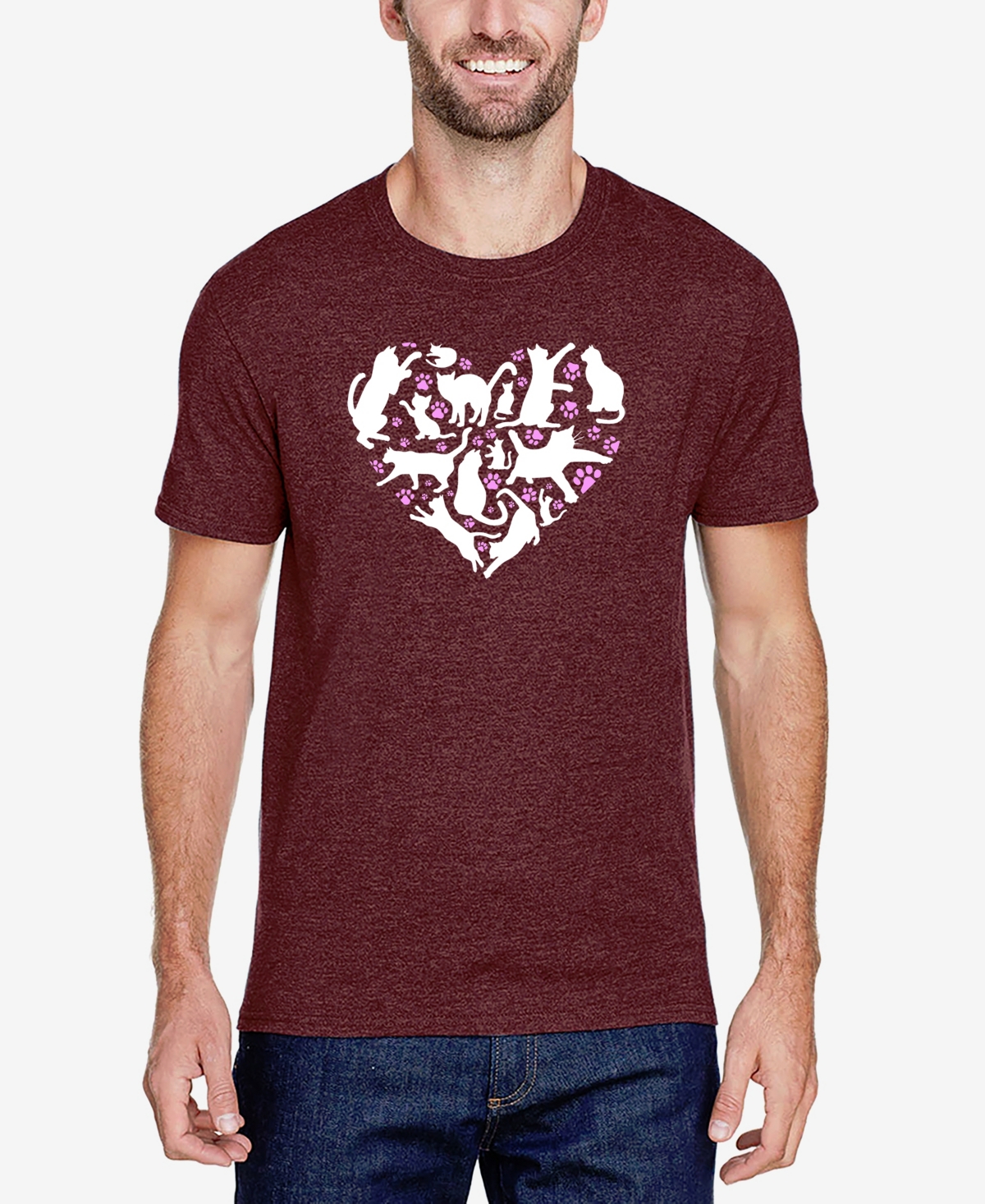 La Pop Art Men's Cat Heart Premium Blend Word Art T-shirt
