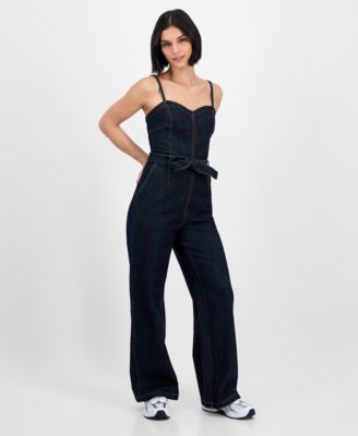 Tinseltown - Juniors' Sweetheart-Neck Sleeveless Denim Jumpsuit