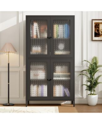 Classic Metal Cabinet with 4 Glass Doors, 4 Shelves