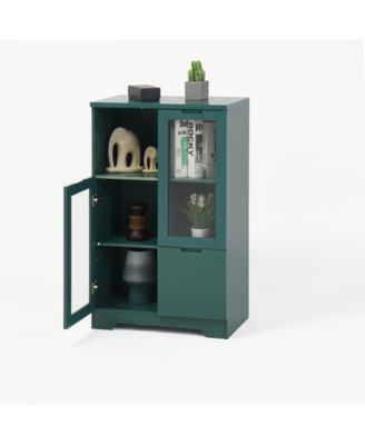 Glass Door Floor Cabinet 2 Shelves