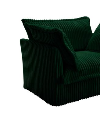 Green Corduroy Sectional Sofa with Ottoman & Pillows