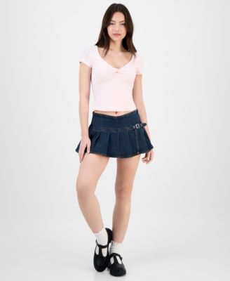 Madden Girl - Juniors' Pleated Denim Mini Skort