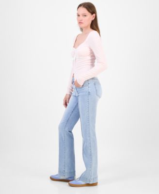 Juniors' Mid-Rise Pintuck Bootcut Jeans