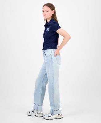 Juniors' Roll-Cuff Barrel-Leg Jeans