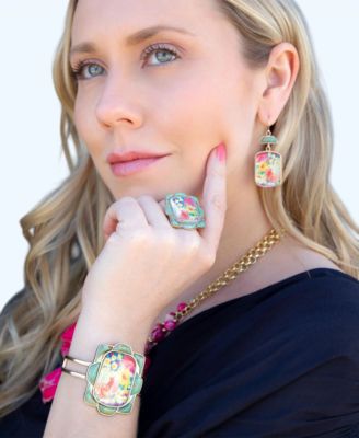 Scenic Floral Blue Turquoise and Golden Cuff Bracelet