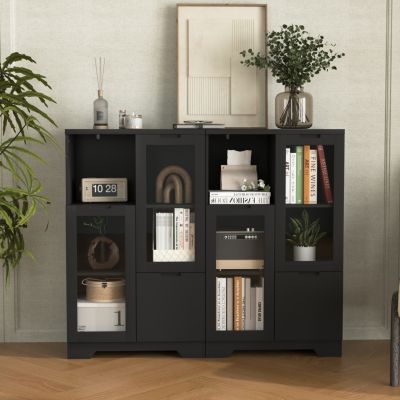 Black Floor Cabinet with Glass Doors & Shelves