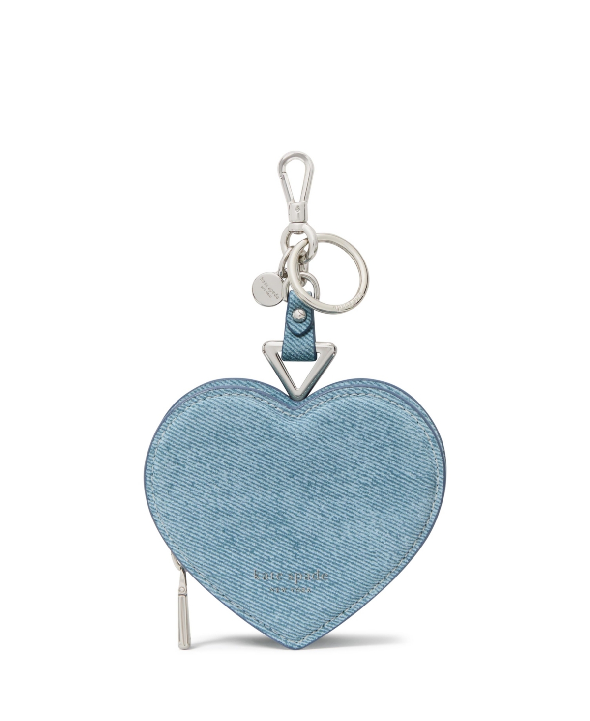 Kate Spade New York Liv Denim Print Suede Heart Coin Purse Key Fob