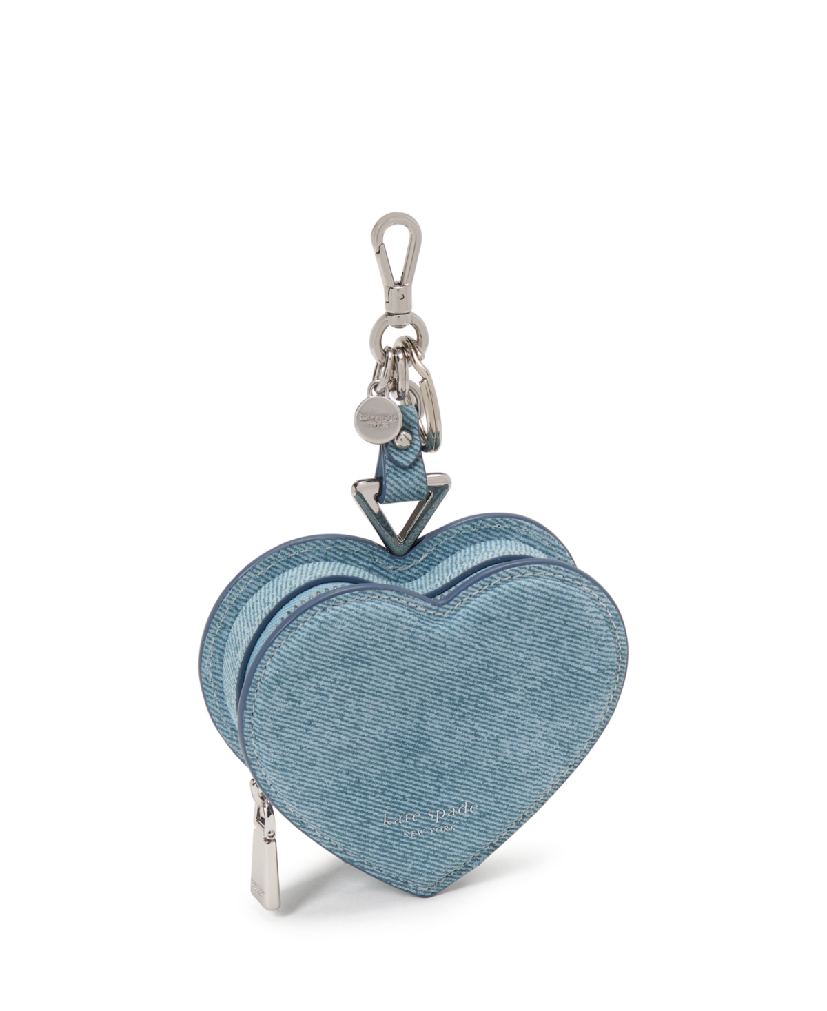 Kate Spade New York Liv Denim Print Suede Heart Coin Purse Key Fob