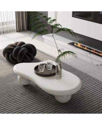 Streamdale 40 Inch Cloud Shaped Coffee Table with 3 Ball Legs for Living Room, Cream White