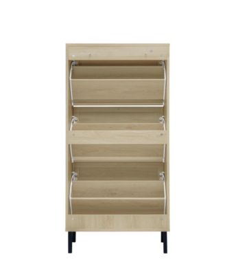 Rattan 3 Door Shoe Rack, Freestanding Modern Shoe Storage Cabinet, for Entryway