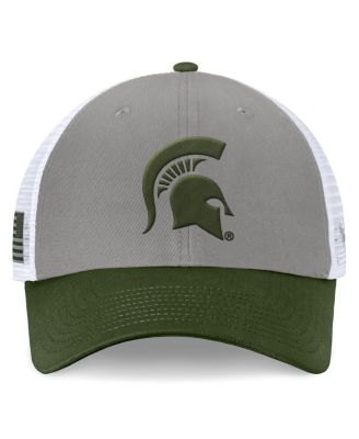 Men's Gray/Green Michigan State Spartans OHT Military Appreciation Badge Trucker Adjustable Hat