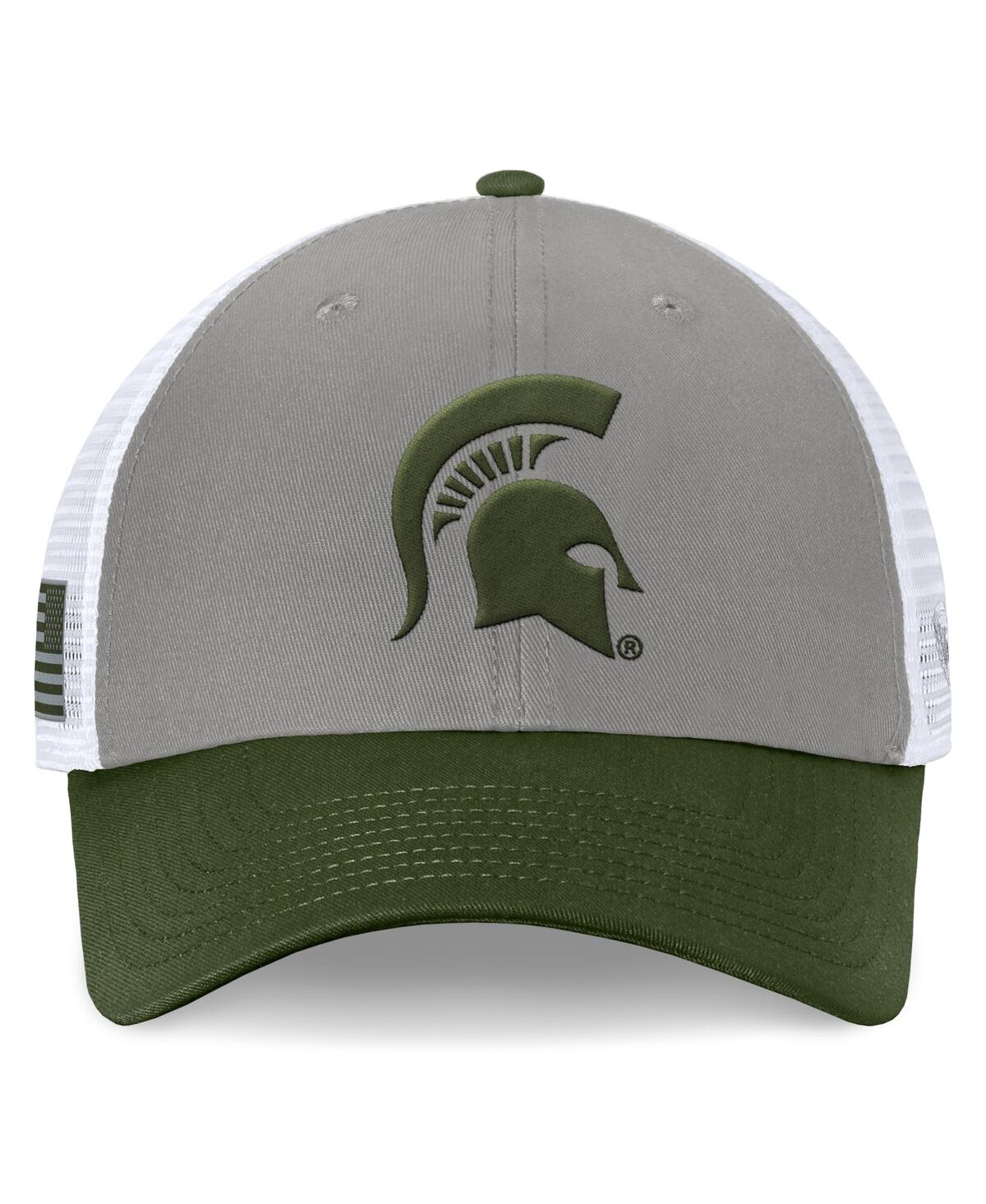 Top Of The World Men's Gray/green Michigan State Spartans Oht Military Appreciation Badge Trucker Adjustable Hat