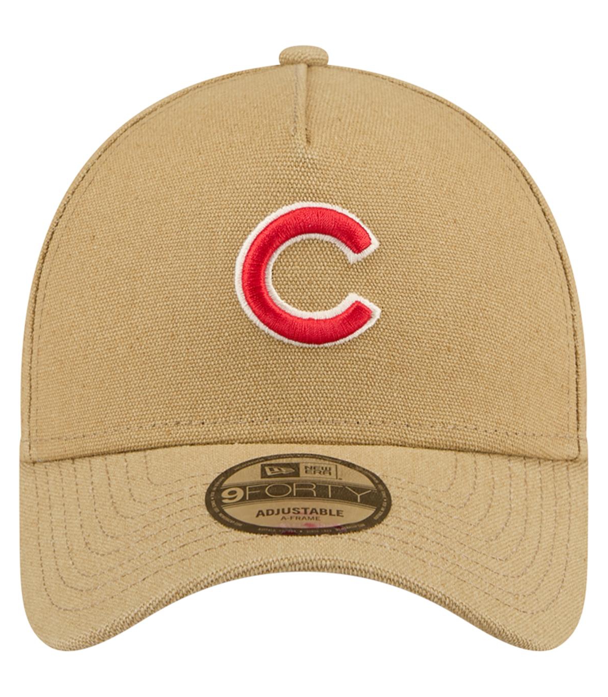 NEW ERA MEN'S KHAKI CHICAGO CUBS LOGO ESSENTIALS 9FORTY A-FRAME ADJUSTABLE HAT 