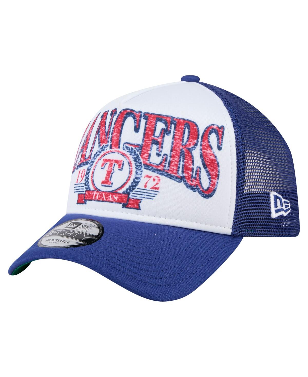 New Era Men's White/royal Texas Rangers Trucker A-frame 9forty Adjustable Hat