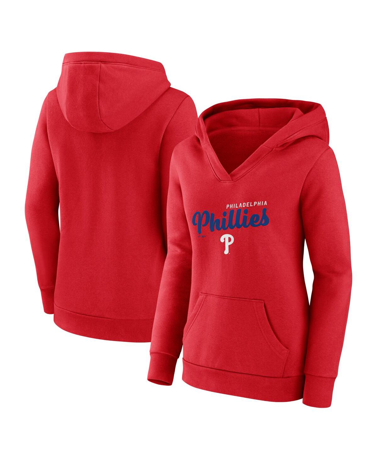 Women's Red Philadelphia Phillies Logo Triumphant V-Neck Pullover Hoodie - Red