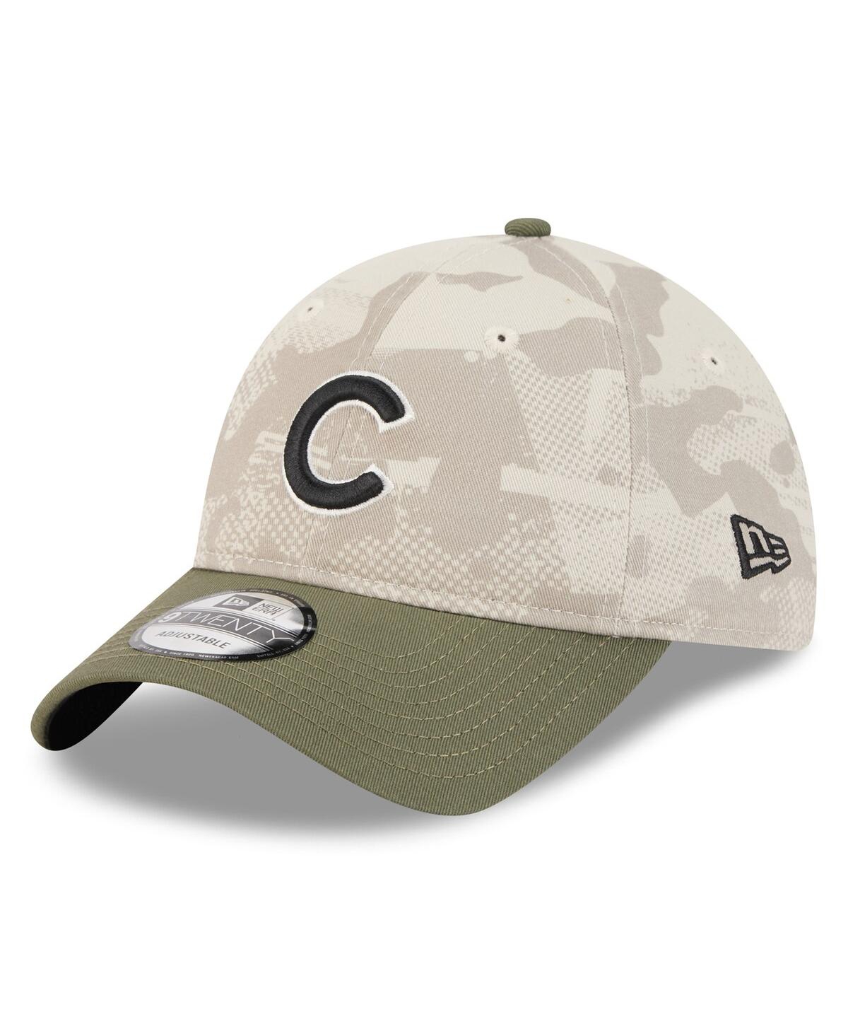 NEW ERA MEN'S LIGHT BEIGE/OLIVE CHICAGO CUBS 2025 ARMED FORCES DAY 9TWENTY ADJUSTABLE HAT 