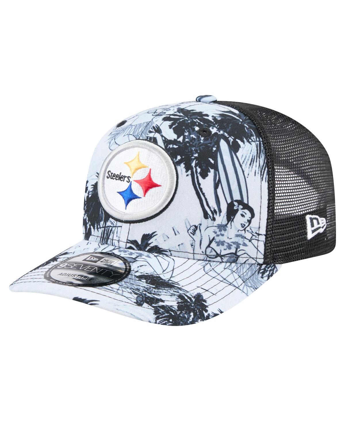 NEW ERA MEN'S BLACK PITTSBURGH STEELERS HULA TRUCKER 9SEVENTY ADJUSTABLE HAT 