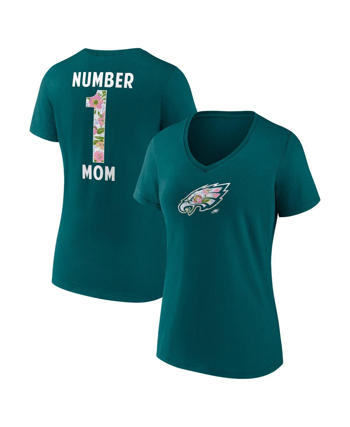 Women's Midnight Green Philadelphia Eagles Number 1 Mom Floral V-Neck T-Shirt - Green