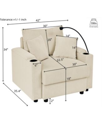  1 Pc   Cozy Corduroy   Storage, Ottoman, Cup Holders, Charging Ports   Modern Sofa