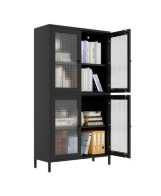 Metal Cabinet with 4 Glass Doors and Shelves