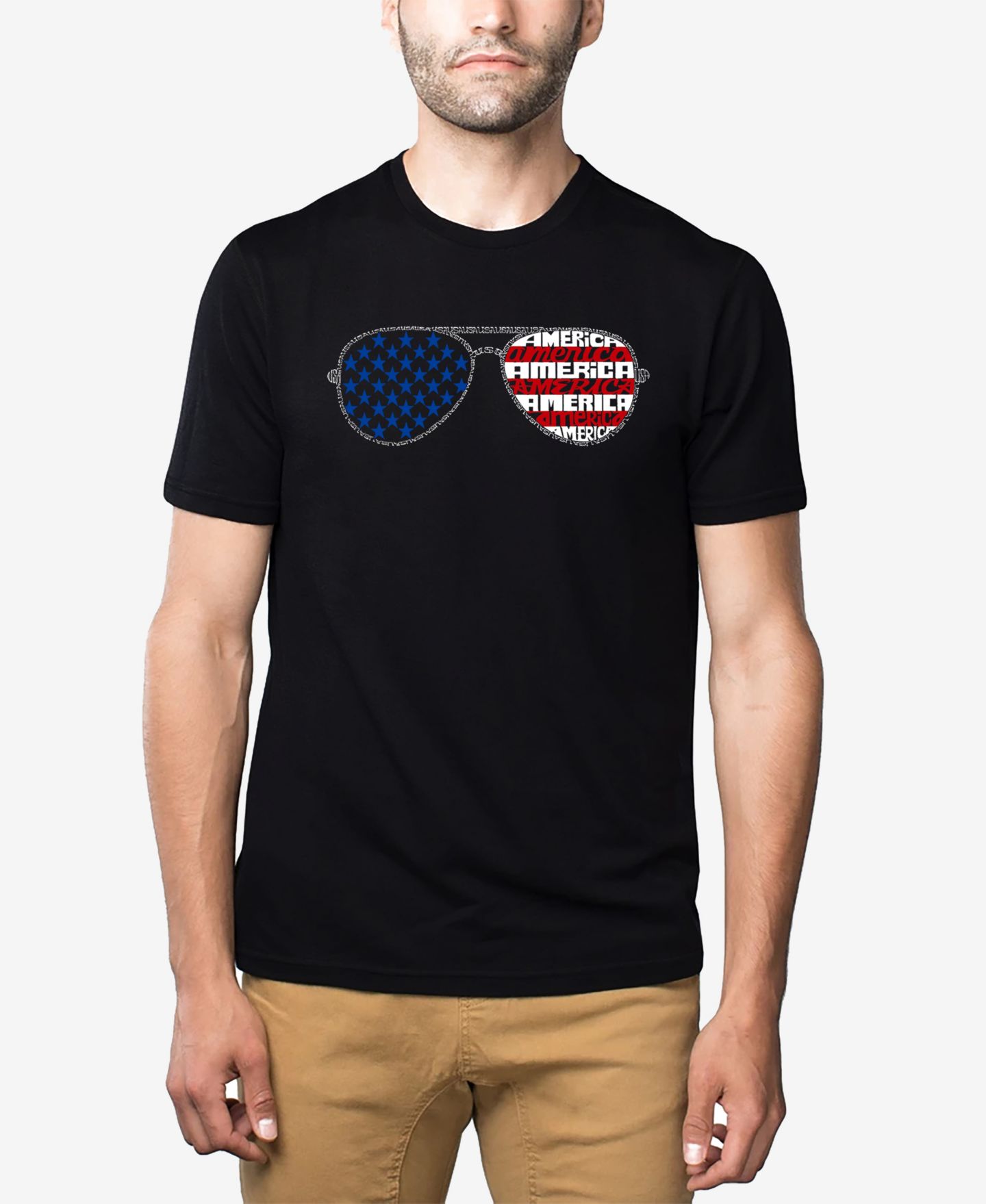 Мужские солнцезащитные футболки LA Pop Art Cotton/Poly Blend Word Art T-Shirt - America, цвет: Чёрный — фото 1
