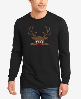 LA Pop Art - Peeking Reindeer - Men's Word Art Long Sleeve T-Shirt