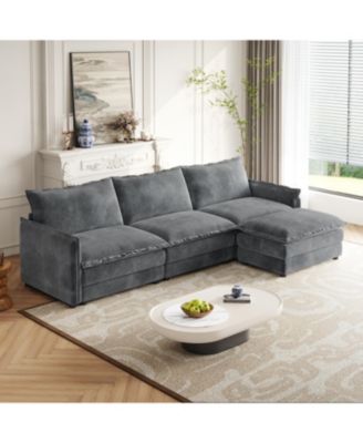 Corduroy 3-Seater Cloud Couch with Footrest & Cushions
