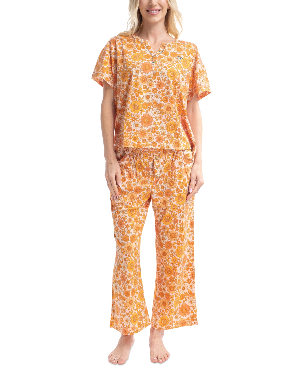 Women's Printed Henley Pajama Set - Bright Rainbow