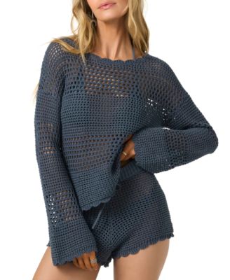 Juniors' Consuelo Crochet Bell-Sleeve Top