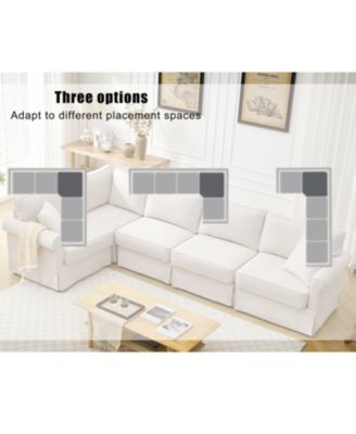 5-Seat Modular Sectional Sofa, Convertible L-Shaped Couch, Beige Linen