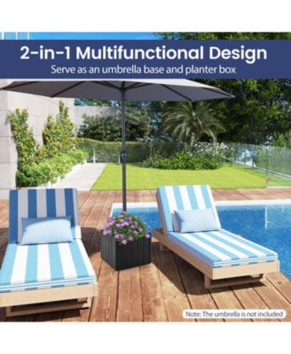 2-in-1 Outdoor Umbrella Base Planter Patio Umbrella Stand with Flower Box-Black