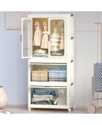 Portable Wardrobe Closet with Hanging Rod & Cubbies