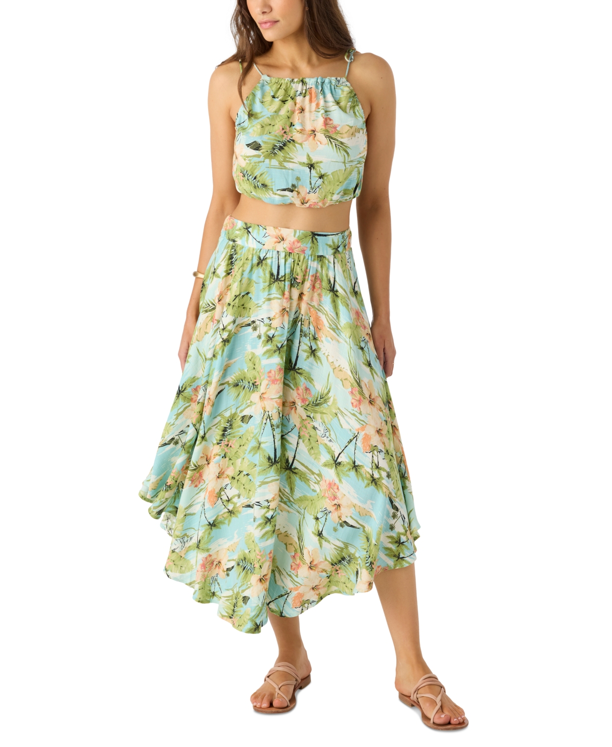 Juniors' Marnie Tropical-Print Skirt - Nile Blue