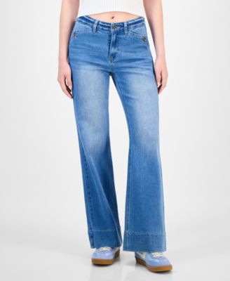 Juniors' Button-Pocket Flare Jeans 