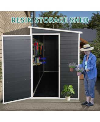 8x4 ft Outdoor Resin Garden Shed with Floor, 2 Windows, and Lockable Door
