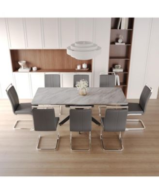 Extendable Dining Table Set for 6-8 with Upholstered Chairs