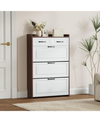 1250 walnut colored shoe cabinet, 3 doors and 2 drawers, PVC door design, large storage space