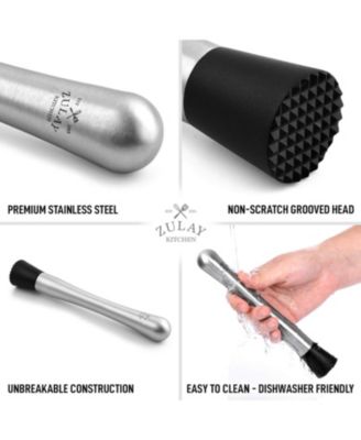 Professional Stainless Steel Cocktail Muddler with Grooved Nylon Head