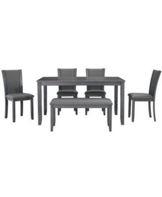 6-Piece Modern Dining Table Set with Bench and Faux Leather Chairs