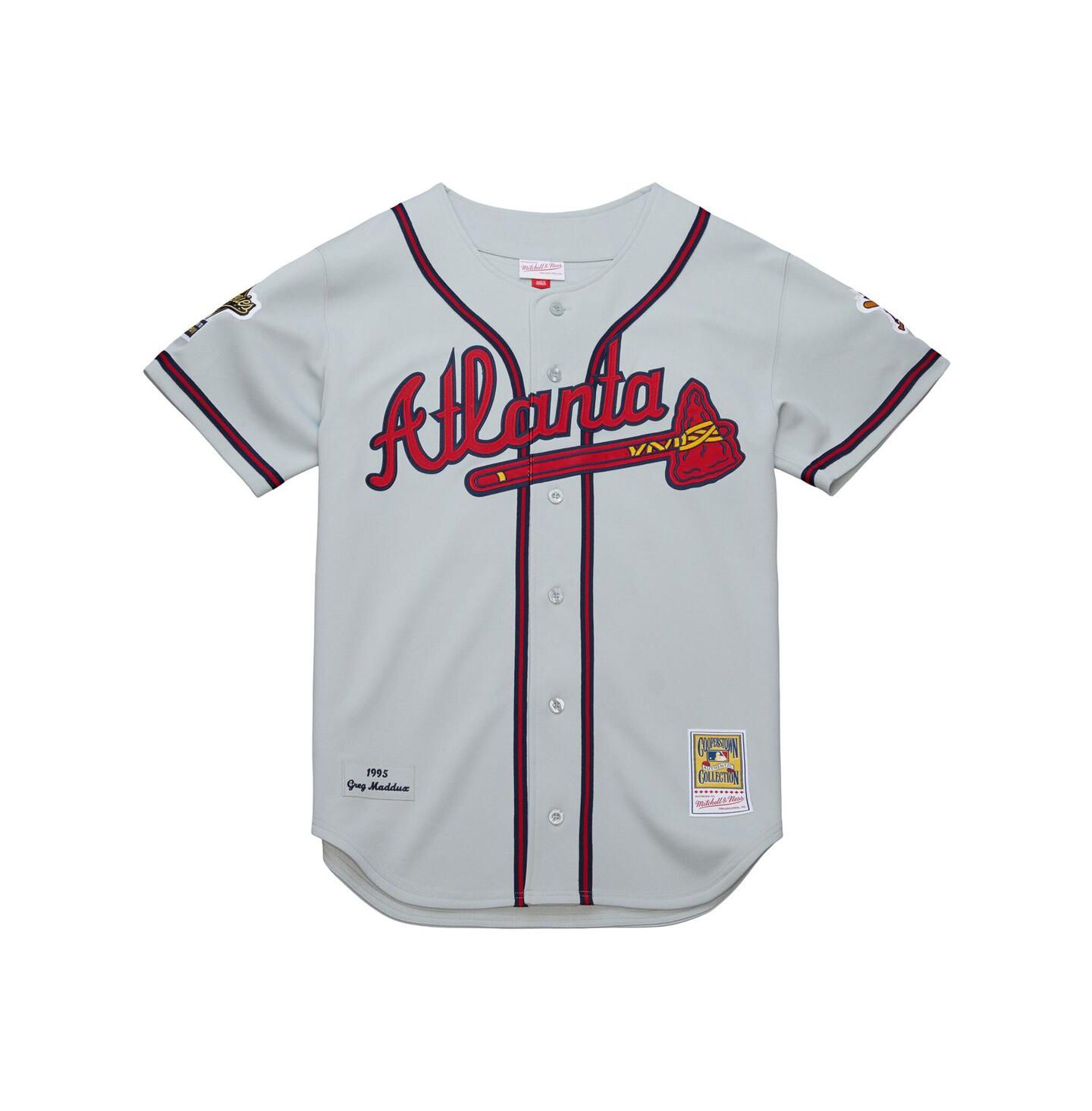 Мужской топ Mitchell & Ness Greg Maddux Gray Atlanta Braves 1995 Throwback Authentic Jersey — фото 2