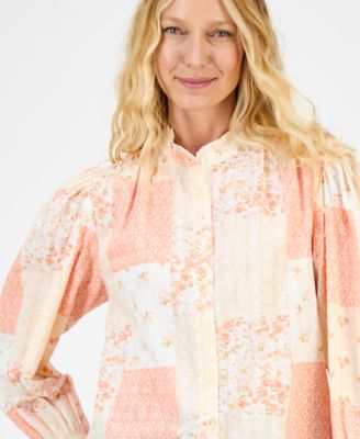 Women's Printed Long-Sleeve Ruffle-Neck Blouse, Exclusively at Macy's